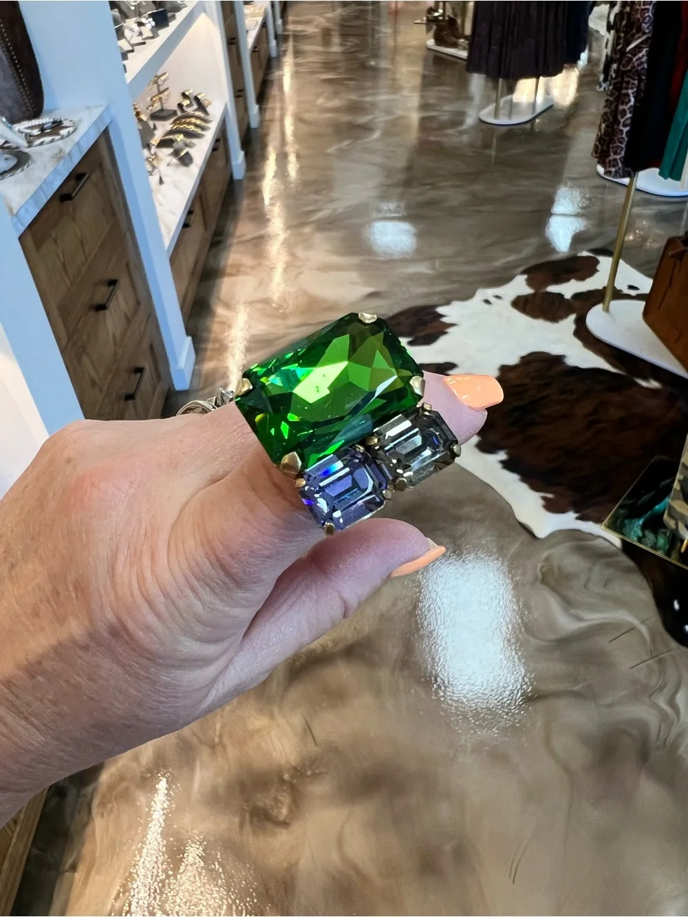 Emerald Green & Blue Statement Cocktail Ring